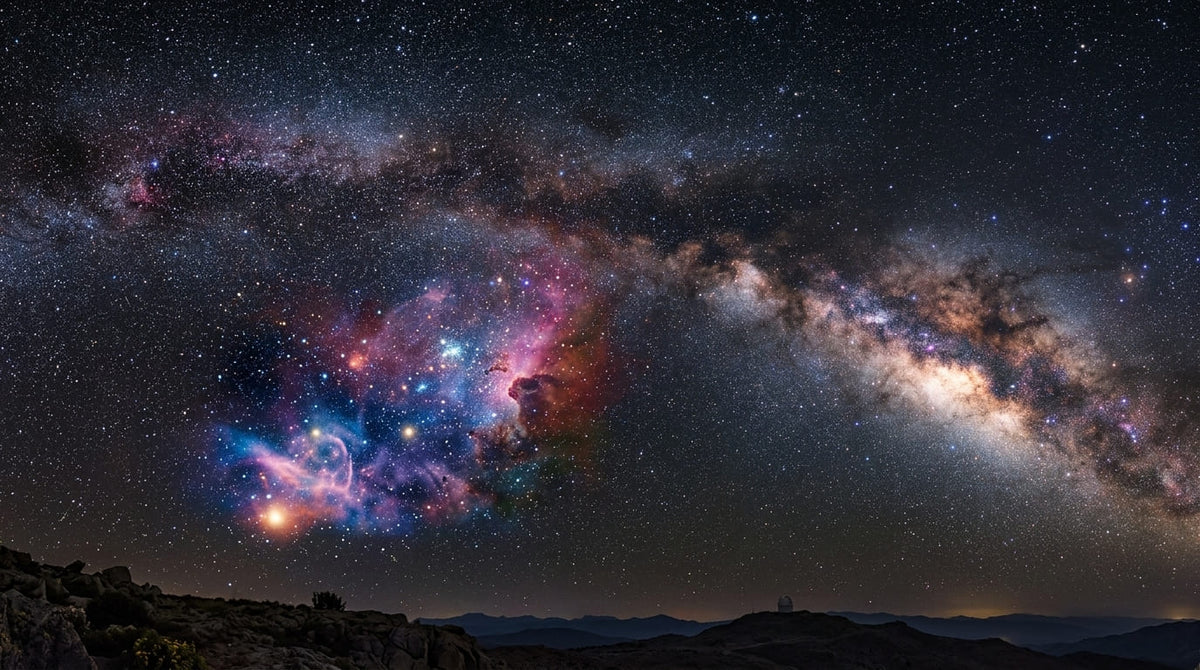 A large night sky filled with stars, nebula and planets